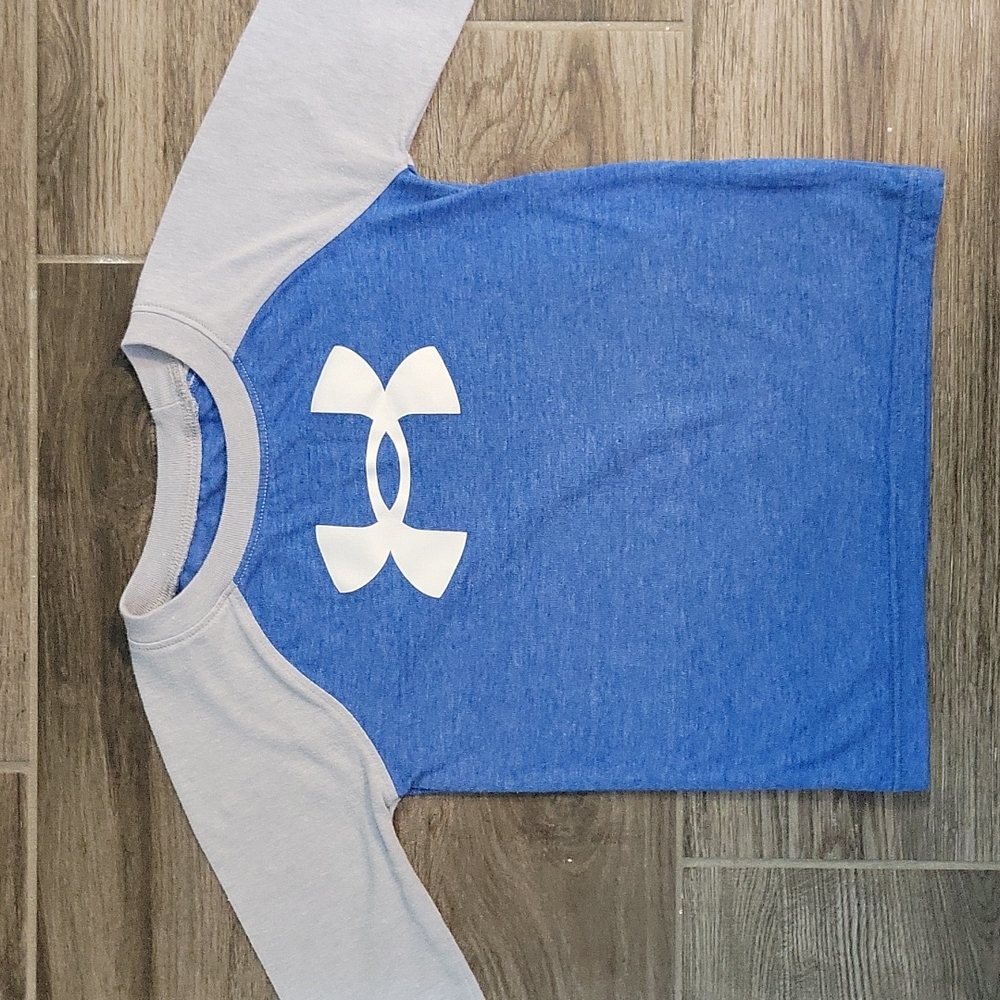 Under Armour Long Sleeve T-shirt, 3T, Blue/Lt Gray